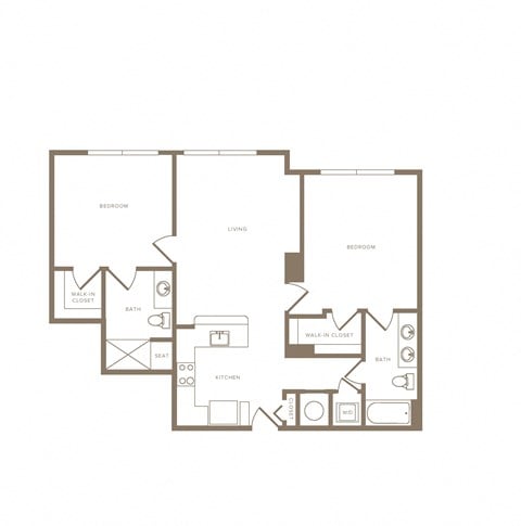 Floor plan for 2 beds, 2 baths, 1079 sqft